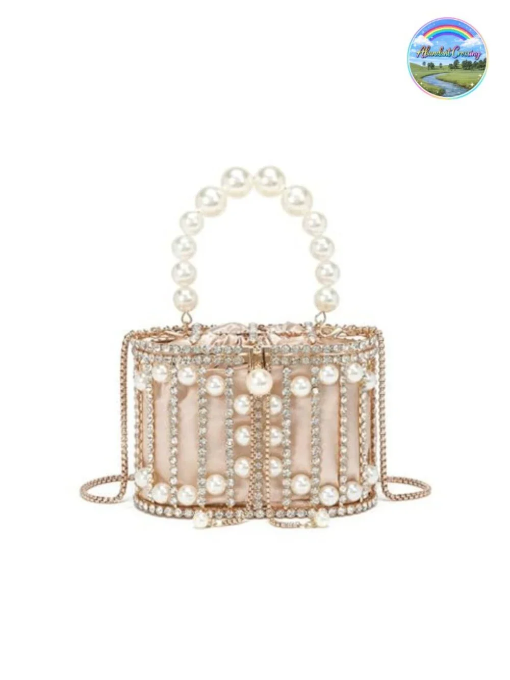 Rhinestone Cage Bag Pearl Evening Clutch Detachable Chain Handbag